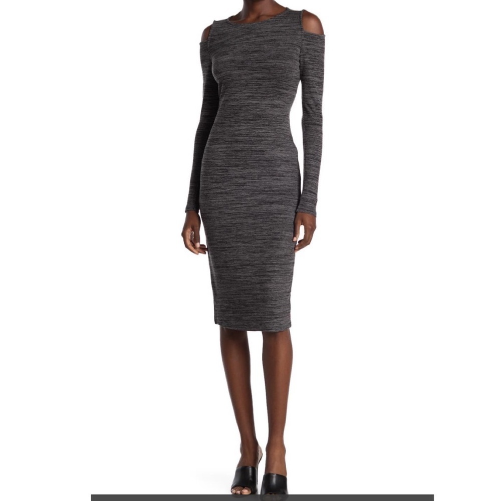 Chelsea & Theodore Cold Shoulder charcoal Heather Knit Dress size XS
